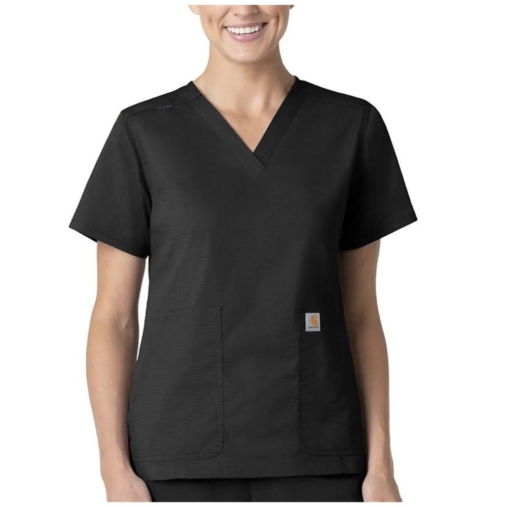 Carhartt WOMEN'S RUGGED FLEX RIPSTOP V-NECK SCRUB TOP Color Black Size L